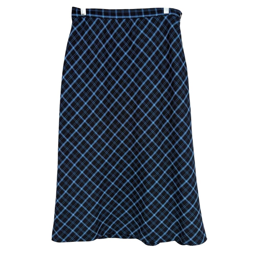 Sag Harbor Petite Women's Vintage 90's Black Blue Plaid Preppy Midi Skirt Sz 10
